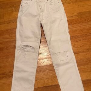 NWT Revice Straight Leg Ex Boyfriend  Ghost Jeans White Ripped-Knee sz 28